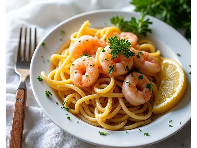 A steaming bowl of Lemon Garlic Shrimp Scampi with pasta, ready in 15 minutes, beautifully plated.
